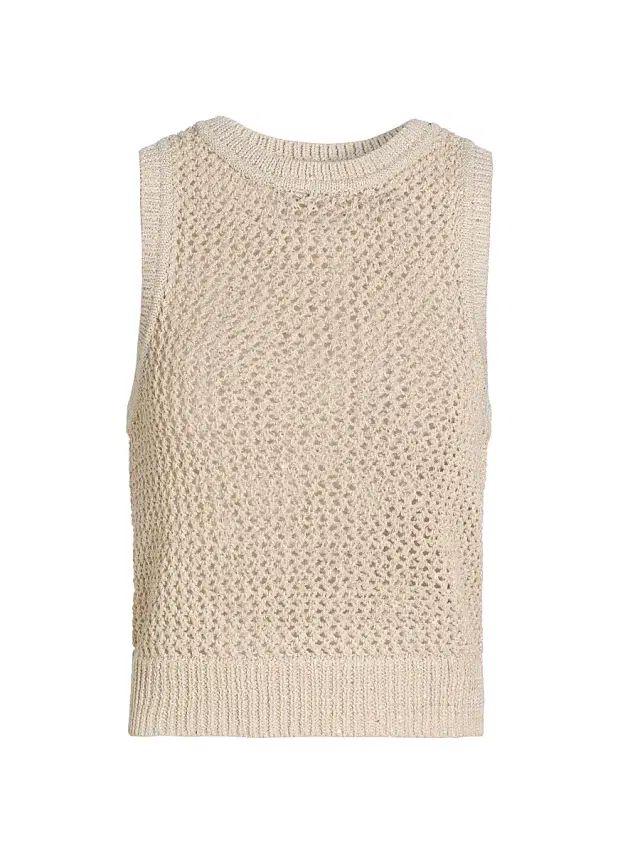 Toccin Women's Winnie Sequin Crochet Crewneck Tank - Pebble