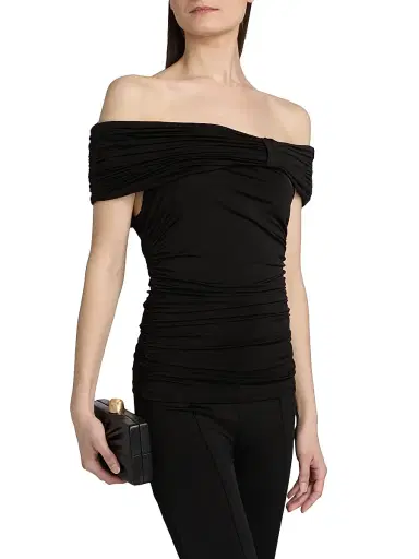 Toccin Women's Teagan Ruched Knit Off-The-Shoulder Top - Jet | Thumbnail 4