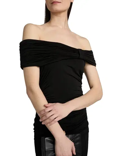 Toccin Women's Teagan Ruched Knit Off-The-Shoulder Top - Jet | Thumbnail 6