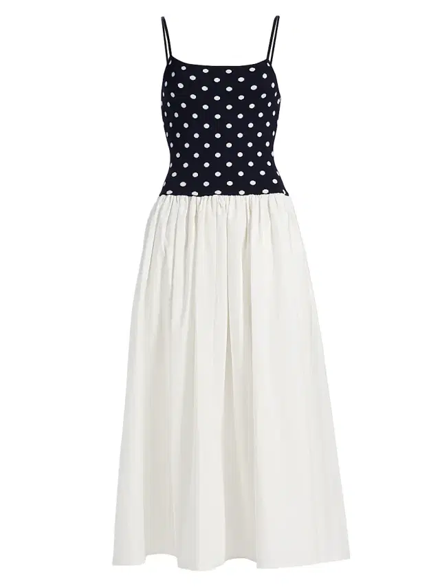 Toccin Women's Orielle Polka Dot Scoopneck Midi-Dress - Midnight Polka Dot Optic