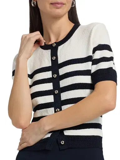 Toccin Women's Oakley Glitter-Striped Short-Sleeve Cardigan | Thumbnail 6 Toccin Women's Oakley Glitter-Striped Short-Sleeve Cardigan | Thumbnail 6
