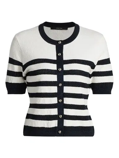 Toccin Women's Oakley Glitter-Striped Short-Sleeve Cardigan | Thumbnail 1 Toccin Women's Oakley Glitter-Striped Short-Sleeve Cardigan | Thumbnail 1