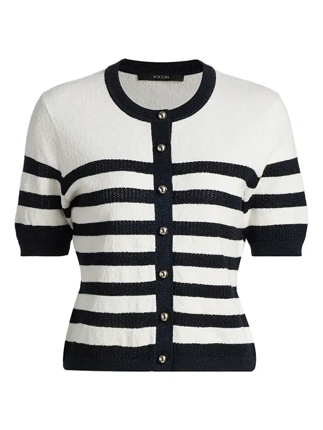 Toccin Women's Oakley Glitter-Striped Short-Sleeve Cardigan - Midnight Optic