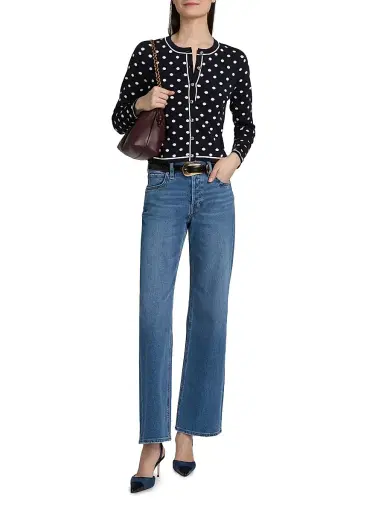 Toccin Women's Xandra Polka Dot Silk-Blend Crewneck Cardigan - Midnight Polka Dot - Size Small | Thumbnail 2