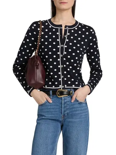 Toccin Women's Xandra Polka Dot Silk-Blend Crewneck Cardigan - Midnight Polka Dot - Size Small | Thumbnail 3