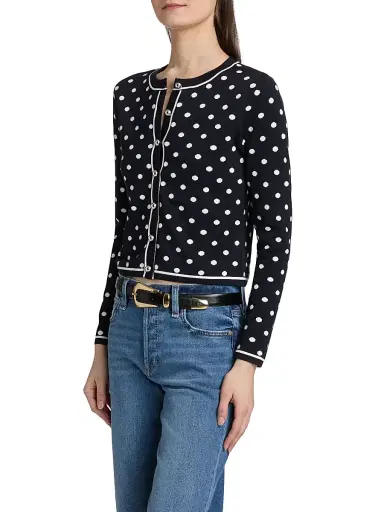 Toccin Women's Xandra Polka Dot Silk-Blend Crewneck Cardigan - Midnight Polka Dot - Size Small | Thumbnail 4