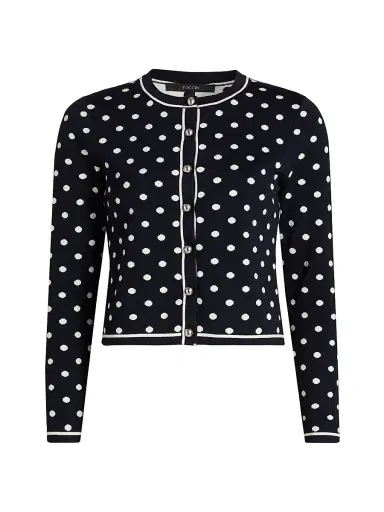 Toccin Women's Xandra Polka Dot Silk-Blend Crewneck Cardigan - Midnight Polka Dot - Size Small | Thumbnail 1
