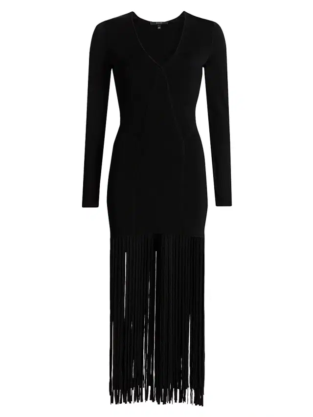 Toccin Women's Evelina Fringed Long-Sleeve Minidress - Jet