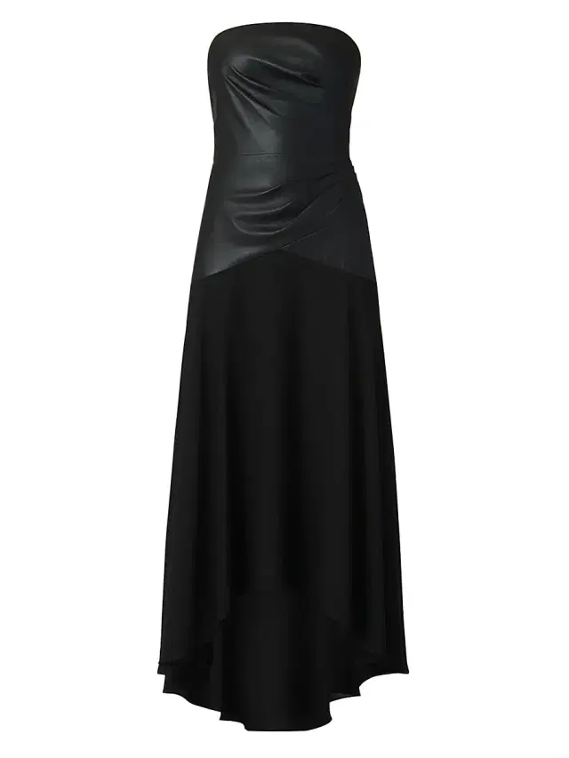 Shoshanna Women's Rustin Draped Faux-Leather Strapless Midi-Dress - Jet