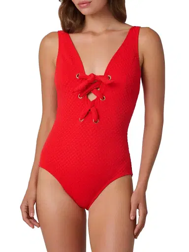 Shoshanna Women's Lace-Up One-Piece Swimsuit - Vermilion | Thumbnail 2