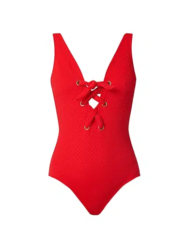 Shoshanna Women's Lace-Up One-Piece Swimsuit - Vermilion | Thumbnail 1