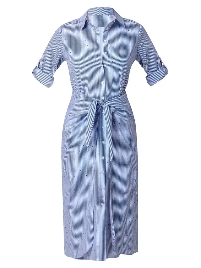 Shoshanna Women's Striped Cotton Tie-Waist Shirtdress - Blue