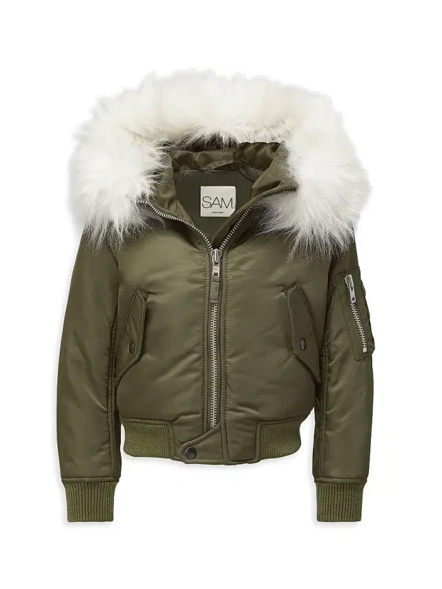 SAM. Little Girl's & Girl's Jenny Faux Fur-Trimmed Bomber Jacket - Green