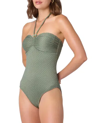 Shoshanna Women's Metallic Ripplied-Knit One-Piece Swimsuit - Palm Gold - Size 10 | Thumbnail 2 Shoshanna Women's Metallic Ripplied-Knit One-Piece Swimsuit - Palm Gold - Size 10 | Thumbnail 2
