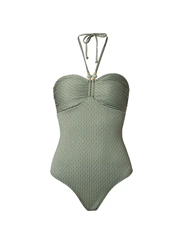 Shoshanna Women's Metallic Ripplied-Knit One-Piece Swimsuit - Palm Gold