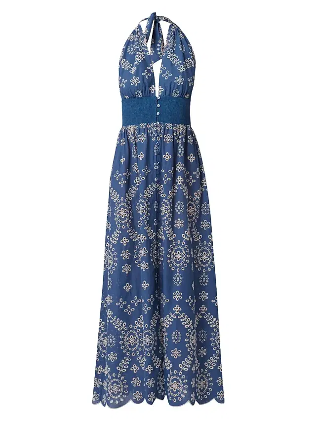 Shoshanna Women's Floral Cotton Halterneck Maxi-Dress - Chambray