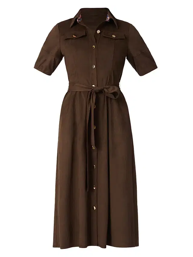 Shoshanna Women's Mara Faux-Suede Button-Front Midi-Dress - Espresso
