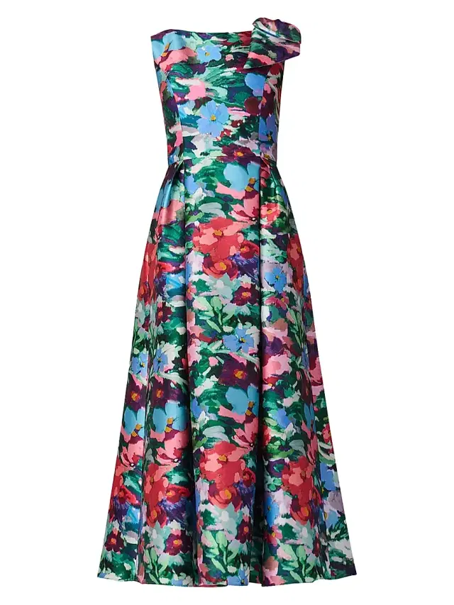 Shoshanna Women's Eleanor Pleated Floral Midi-Dress - Navy Multi
