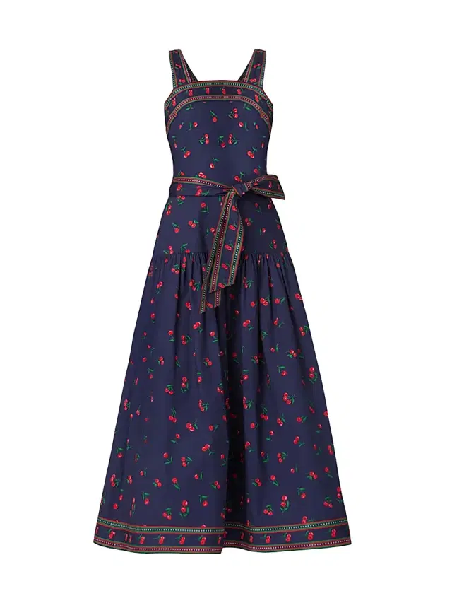 Shoshanna Women's Kora Cherry Print Denim Midi-Dress - Navy Cherry