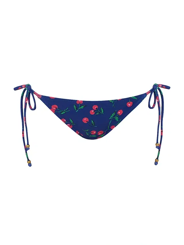 Shoshanna Women's Cherry-Print Triangle Bikini Bottom - Navy Red Green