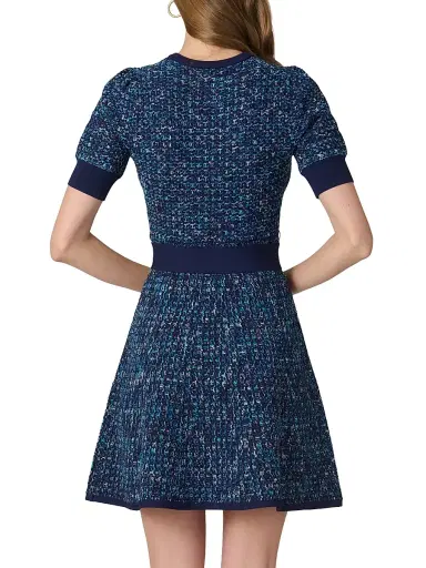Shoshanna Women's Harriet Tweed Belted Minidress - Blue Melange | Thumbnail 4 Shoshanna Women's Harriet Tweed Belted Minidress - Blue Melange | Thumbnail 4