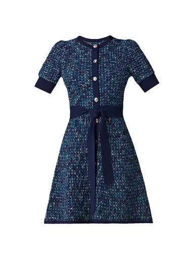 Shoshanna Women's Harriet Tweed Belted Minidress - Blue Melange | Thumbnail 1 Shoshanna Women's Harriet Tweed Belted Minidress - Blue Melange | Thumbnail 1