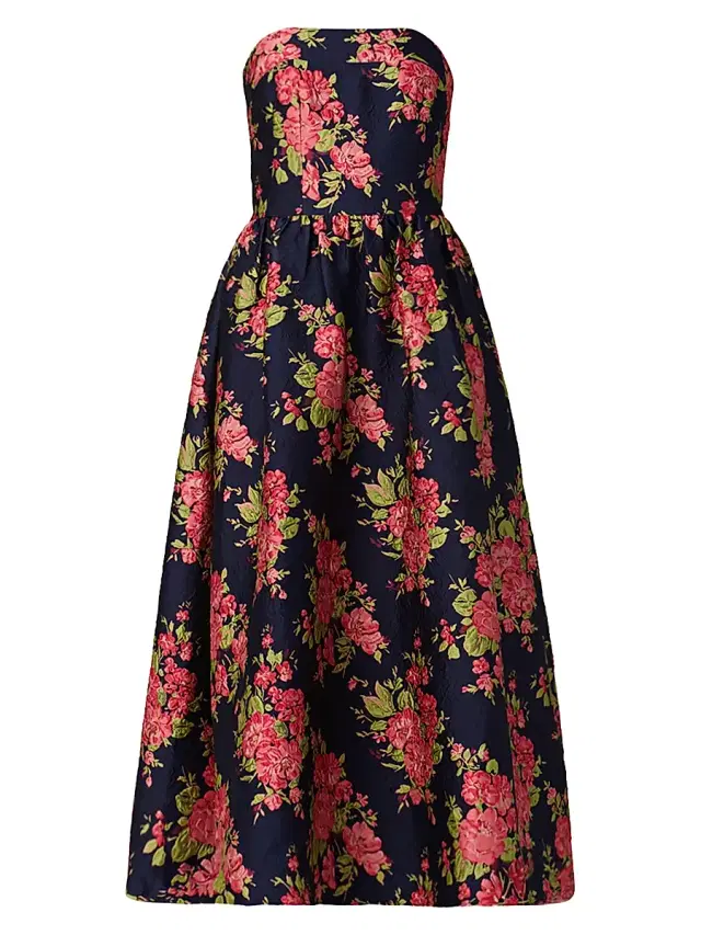Shoshanna Women's Dana Floral Strapless Maxi Dress - Navy Coral