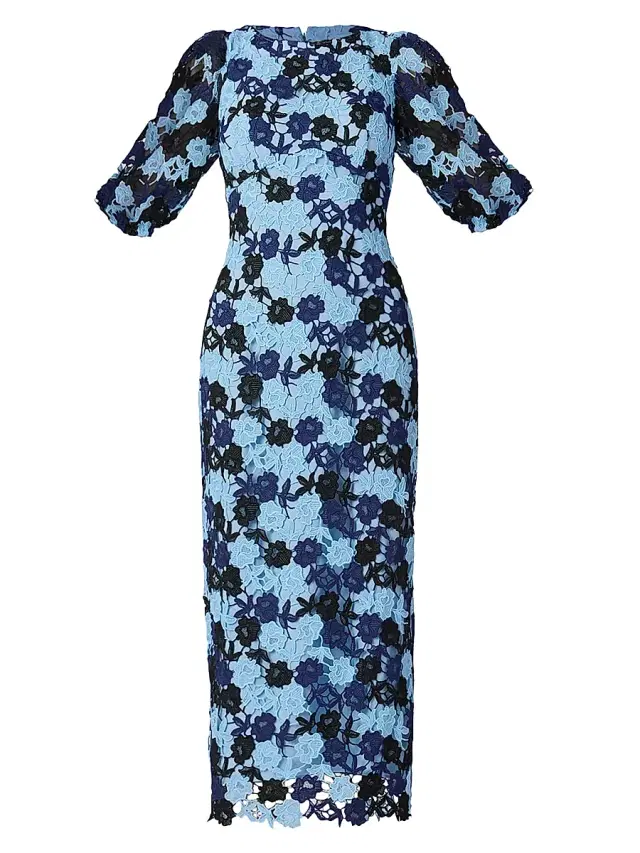 Shoshanna Women's Lanier Guipure Floral Cocktail Dress - Tonal Blue Multi Jet