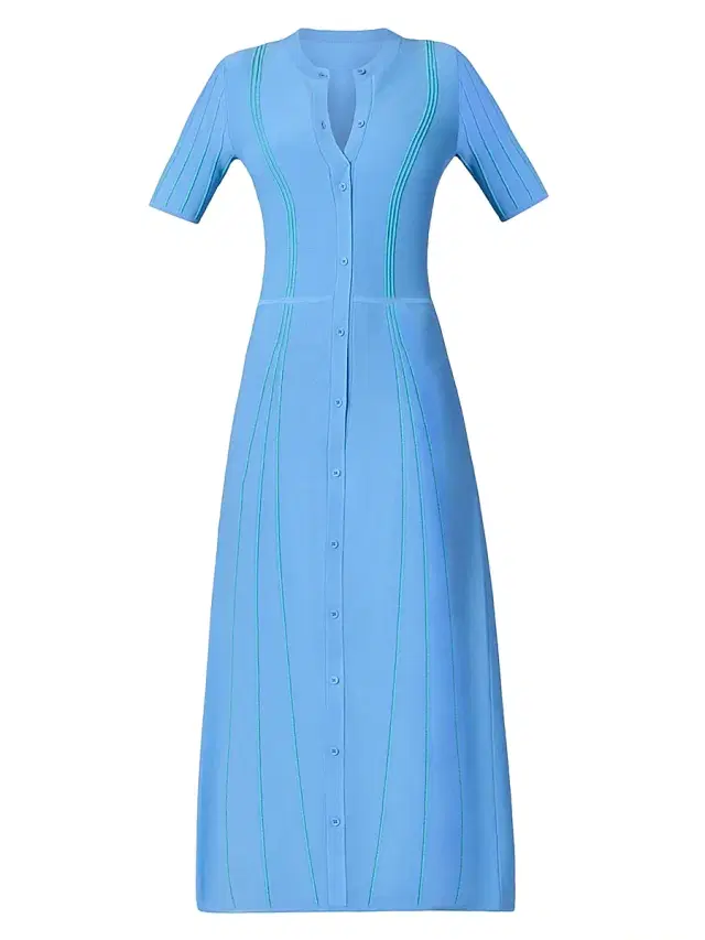 Shoshanna Women's Anne Knitted Button-Front Midi-Dress - Vista Blue Mint