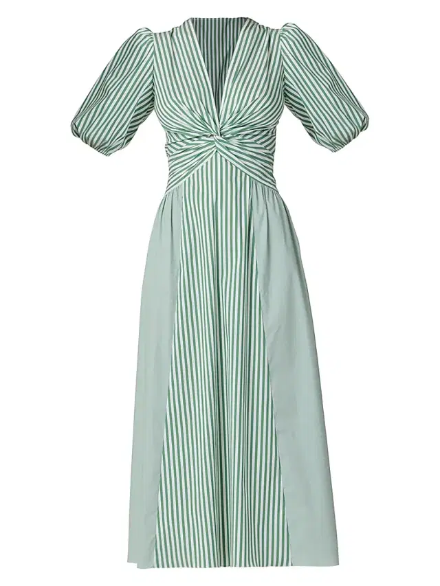 Shoshanna Women's Margaret Striped Cotton A-Line Midi-Dress - Pistachio