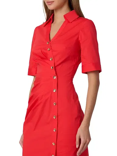 Shoshanna Women's Emmett Stretch Cotton Asymmetric Shirtdress - Tomato | Thumbnail 4 Shoshanna Women's Emmett Stretch Cotton Asymmetric Shirtdress - Tomato | Thumbnail 4