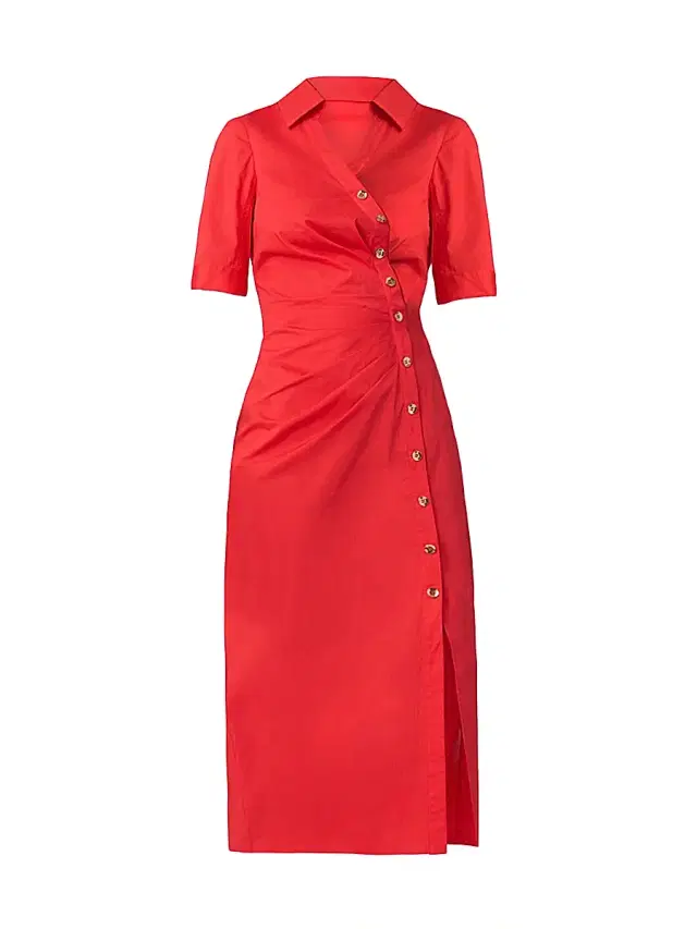Shoshanna Women's Emmett Stretch Cotton Asymmetric Shirtdress - Tomato