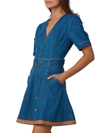 Shoshanna Women's Payton Denim Minidress - Denim Neutral Multi | Thumbnail 4 Shoshanna Women's Payton Denim Minidress - Denim Neutral Multi | Thumbnail 4