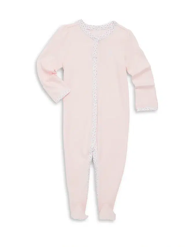 Polo Ralph Lauren Baby Girl's Floral-Trim Cotton Footie - Pink