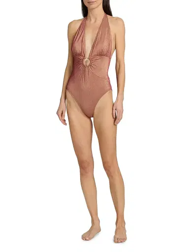 Kobi Halperin Women's Devin Metallic Hardware One-Piece Swimsuit - Terracotta - Size XL | Thumbnail 2