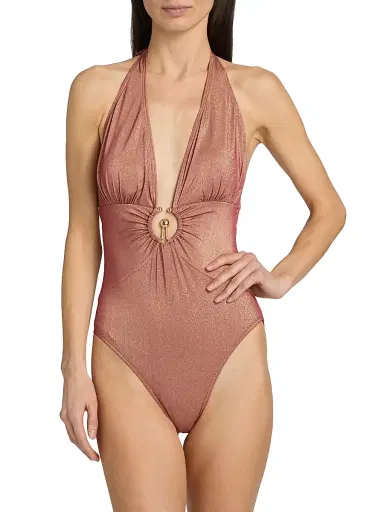 Kobi Halperin Women's Devin Metallic Hardware One-Piece Swimsuit - Terracotta - Size XL | Thumbnail 3
