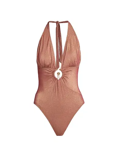 Kobi Halperin Women's Devin Metallic Hardware One-Piece Swimsuit - Terracotta - Size XL | Thumbnail 1
