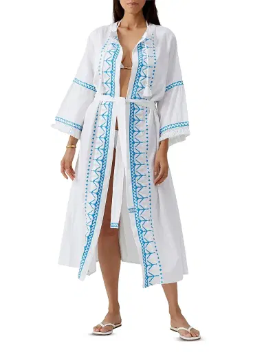 Melissa Odabash Women's Anais Open Front Midi-Caftan - White - Size XL | Thumbnail 2