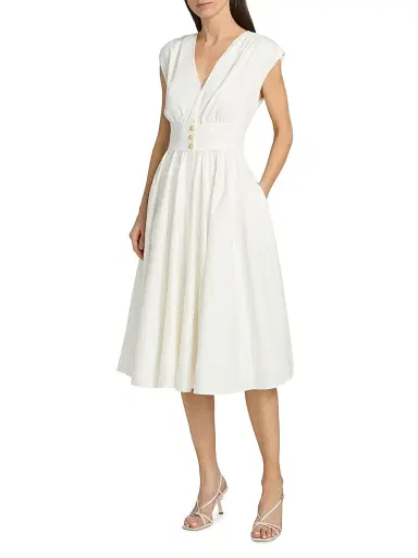 Kobi Halperin Women's Rose Draped Button-Front Midi-Dress - White | Thumbnail 3