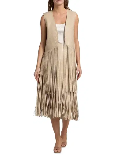 Kobi Halperin Women's Angela Fringe Snake-Embossed Leather Vest | Thumbnail 2