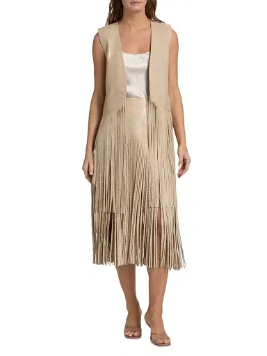 Kobi Halperin Women's Angela Fringe Snake-Embossed Leather Vest | Thumbnail 3