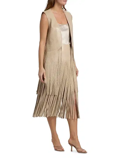 Kobi Halperin Women's Angela Fringe Snake-Embossed Leather Vest | Thumbnail 4