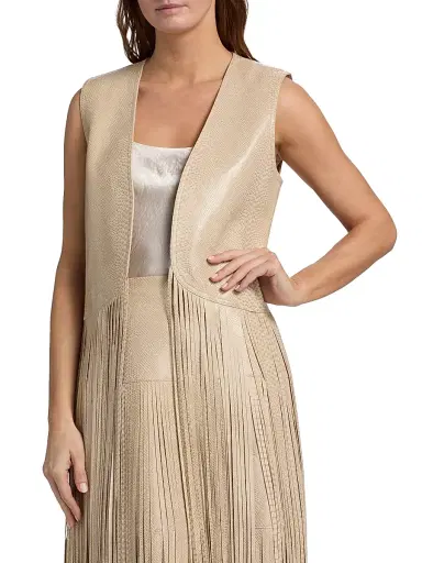 Kobi Halperin Women's Angela Fringe Snake-Embossed Leather Vest | Thumbnail 6