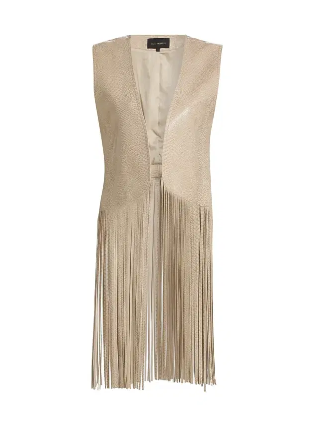 Kobi Halperin Women's Angela Fringe Snake-Embossed Leather Vest - Ecru Multi