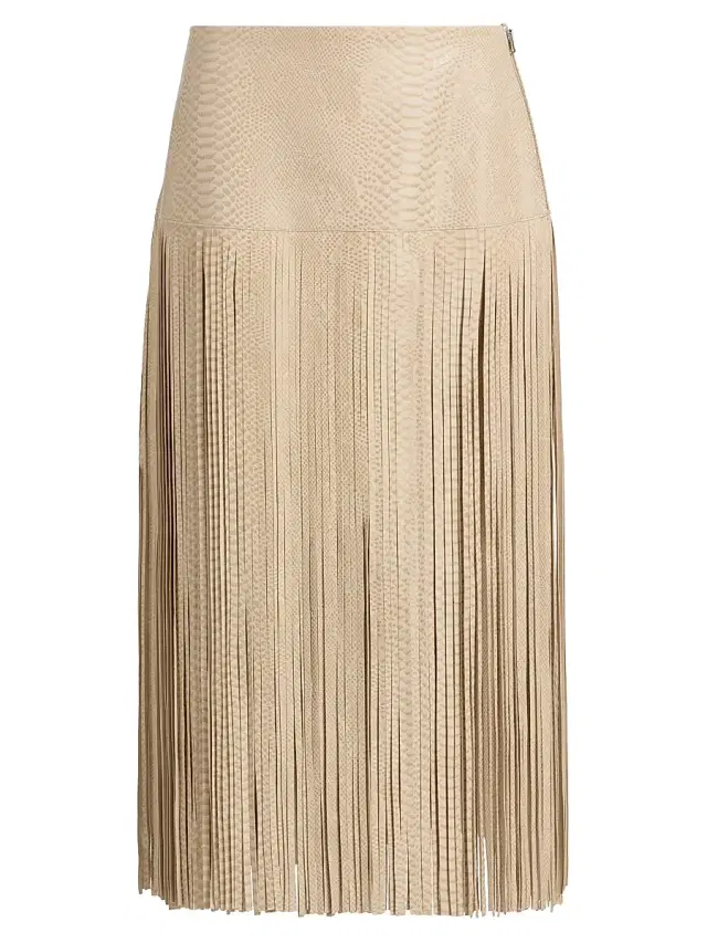 Kobi Halperin Women's Parker Snakeskin-Print Leather Fringe Skirt - Ecru Multi