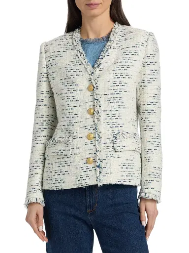 Kobi Halperin Women's Saphire Frayed-Trim Tweed Jacket | Thumbnail 3