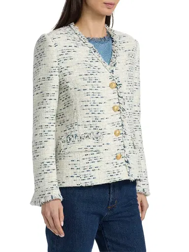 Kobi Halperin Women's Saphire Frayed-Trim Tweed Jacket | Thumbnail 4