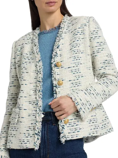 Kobi Halperin Women's Saphire Frayed-Trim Tweed Jacket | Thumbnail 6