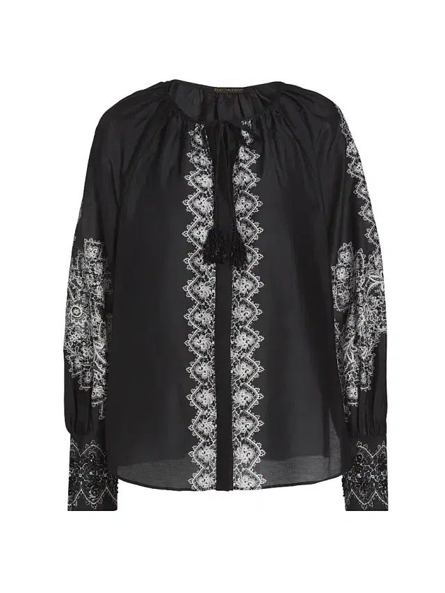 Kobi Halperin Women's Hope Lace Print Cotton-Silk Blouse - Black
