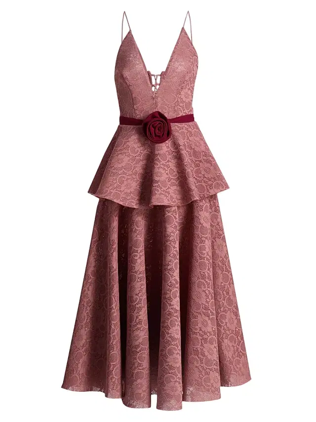 Black Halo Women's Almira Bonded Lace Peplum Cocktail Dress - Desert Rose